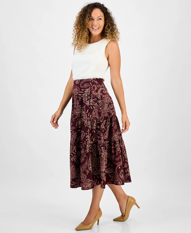 Jones New York Petite Printed Midi Skirt