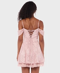 B Darlin Juniors' Cold-Shoulder Jacquard Fit & Flare Dress