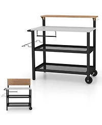 Rolling Bar Cart with Flip-Up Table & Hooks Mobile Storage Cart for Kitchen and Entertaining