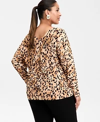 I.n.c. International Concepts Plus Animal Print V-Neck Sweater, Macy's Exclusive