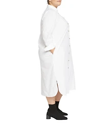 Universal Standard Womens Plus Odeon Stretch Poplin Shirtdress