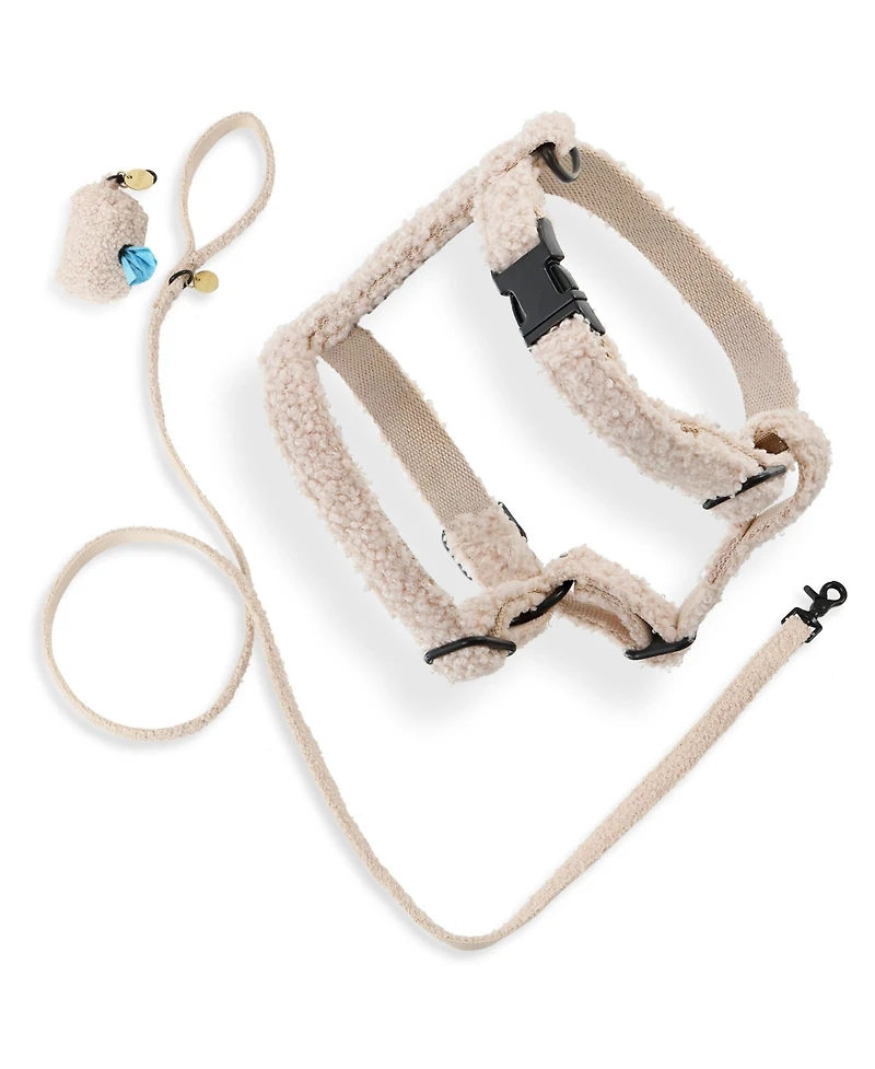 Teddy Boucle Adjustable H Harness Leash Walk Set with Poop Bag Pouch