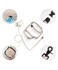 Teddy Boucle Adjustable H Harness Leash Walk Set with Poop Bag Pouch