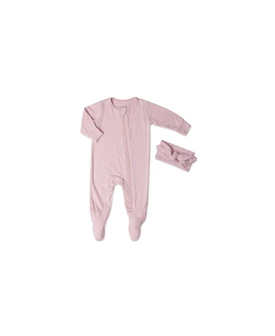 Baby Grey By Everly Girls Zip Long Sleeve Footie & Head Wrap Set