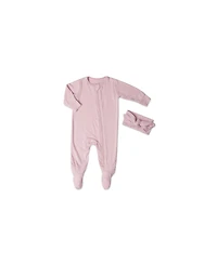 Baby Grey By Everly Girls Zip Long Sleeve Footie & Head Wrap Set