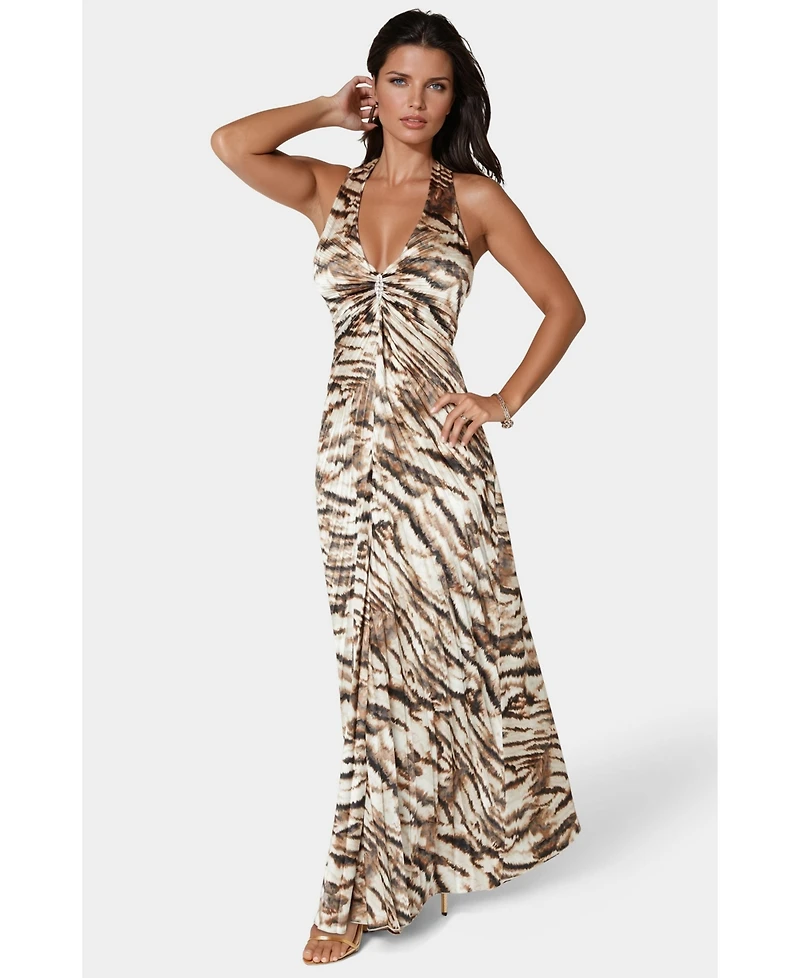 Bebe Women's Print Satin Pleat Maxi Dress