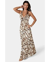 Bebe Women's Print Satin Pleat Maxi Dress