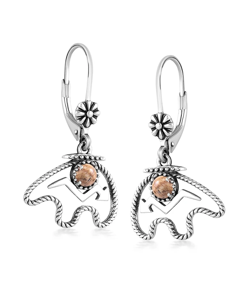 American West Jewelry Sterling Silver Picture Jasper Bear Lever Back Earrings