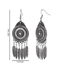 Jessica Simpson Boho Feather Statement Drop Earrings in Antique Silver