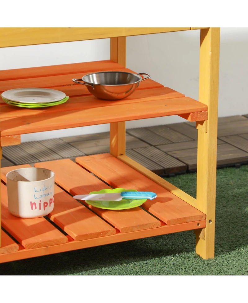 Cesicia Mud Kitchen Outdoor Kitchen Playset for Kids Wooden with Realistic Play Kitchen Toys, Faucet and Sink, Storage Shelves