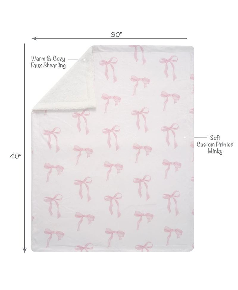 Lambs & Ivy Coquette Floral Pink Bows Aesthetic Warm Fleece Baby Blanket