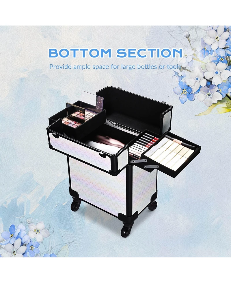 Byootique Folding Manicure Table & Rolling Makeup Train Case Pure ForgetMeNot