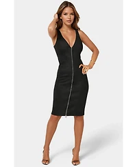 Bebe Women's Faux Suede Zip Front Pencil Dress