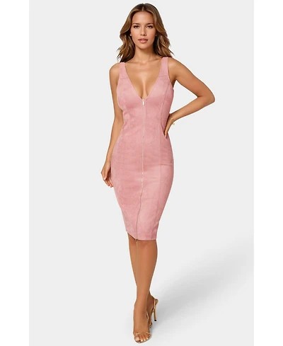 Bebe Women's Faux Suede Zip Front Pencil Dress
