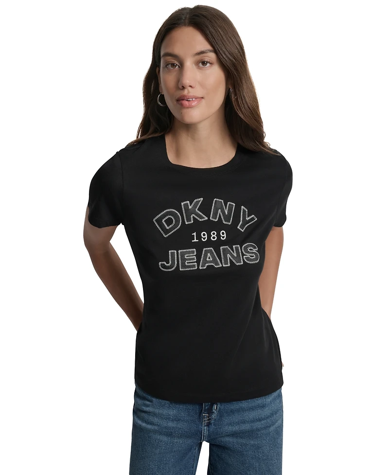 Dkny Jeans Women's Whipstitch Trim Logo Crewneck T-Shirt