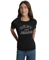 Dkny Jeans Women's Whipstitch Trim Logo Crewneck T-Shirt