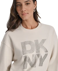 Dkny Jeans Women's Rhinestone Logo Cotton Crewneck Sweatshirt