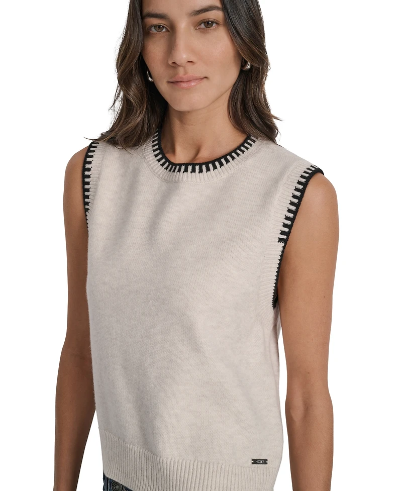 Dkny Jeans Women's Whipstitch Trim Crewneck Sleeveless Sweater