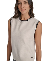 Dkny Jeans Women's Whipstitch Trim Crewneck Sleeveless Sweater