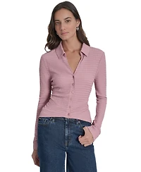 Dkny Jeans Women's Textured Collared Button-Front Top