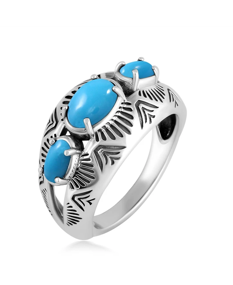 American West Jewelry Sterling Silver Sleeping Beauty Turquoise 3-Stone Oval Band Ring, 11