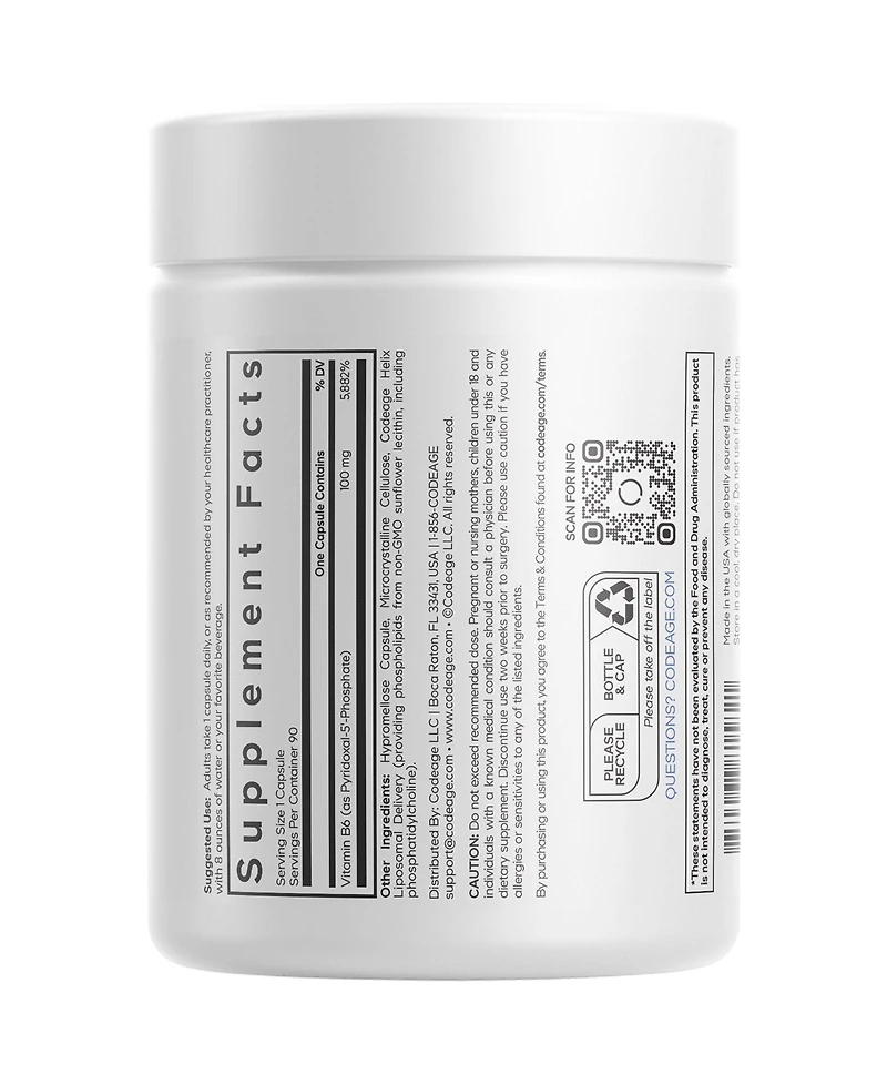 Codeage Liposomal P5P Supplement Vitamin B6 Pyridoxal-5-Phosphate B 6 Pills 3-Month Supply Active Form P5P B6 Vitamins 90 Capsules