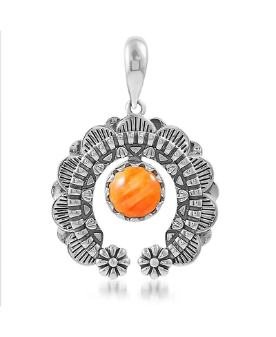 American West Jewelry Sterling Silver Orange Spiny Oyster Round Cut Naja Pendant Enhancer