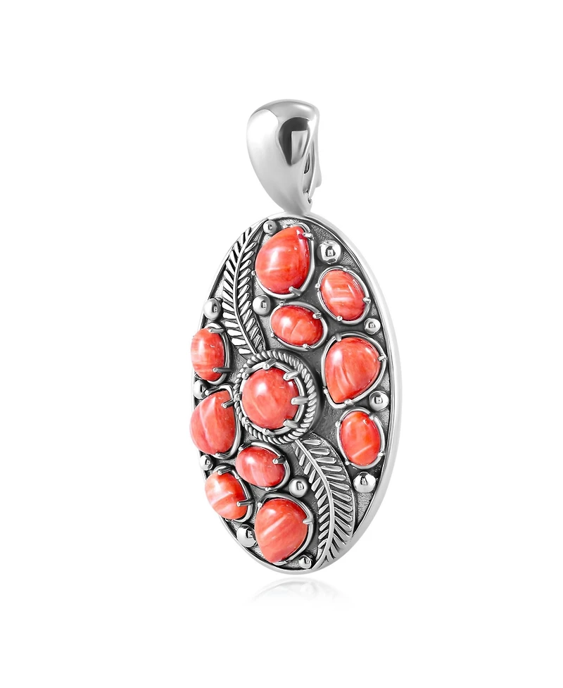American West Jewelry Sterling Silver Red Spiny Oyster Oval Leaf Pendant Enhancer