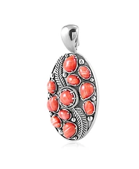 American West Jewelry Sterling Silver Red Spiny Oyster Oval Leaf Pendant Enhancer