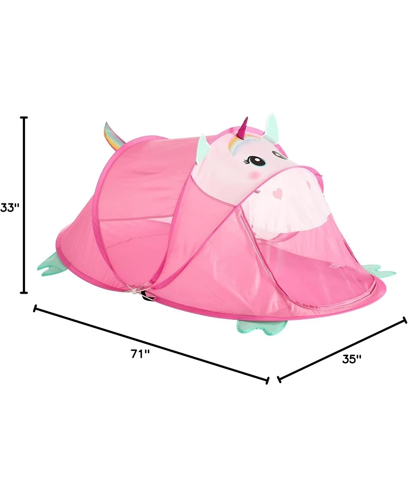 Cesicia Figural Unicorn Pop Up Portable Play Tent with Carry Case, 71" L x 35" w x 33" H, Pink
