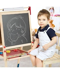 Akiudex all-in-one wooden height adjustable kid's art easel with magnetic stickers and paper