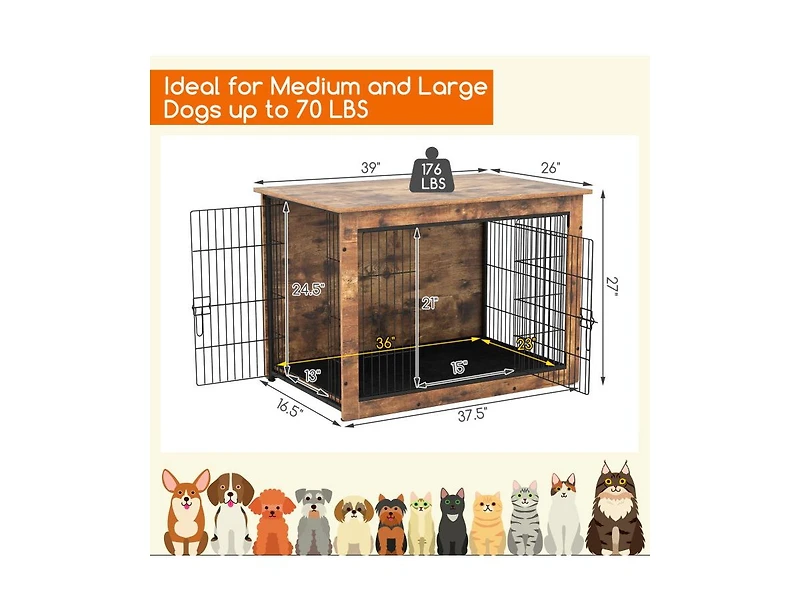 Akiudex Dog Crate Furniture with Cushion and Double Doors for Small/Medium Dogs