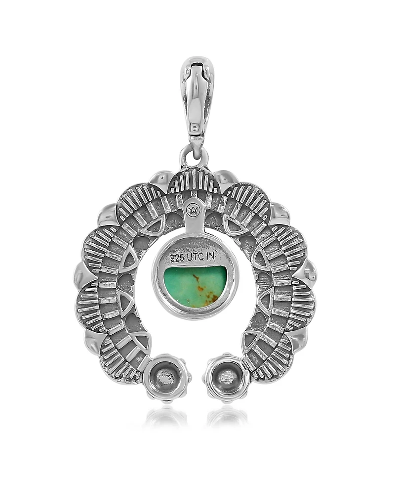 American West Jewelry Sterling Silver Green Turquoise Round Cut Naja Pendant Enhancer