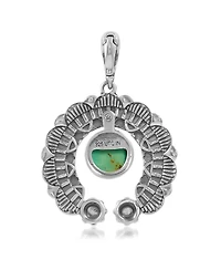 American West Jewelry Sterling Silver Green Turquoise Round Cut Naja Pendant Enhancer