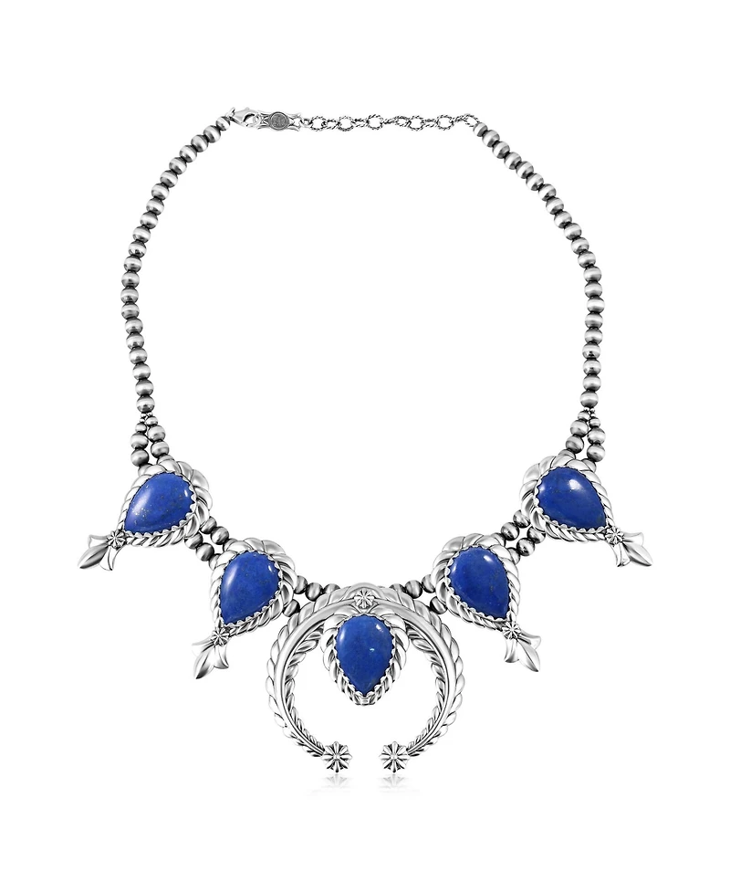 American West Jewelry Sterling Silver Denim Lapis Pear-Cut Squash Blossom Necklace, 17 to 20 Inches