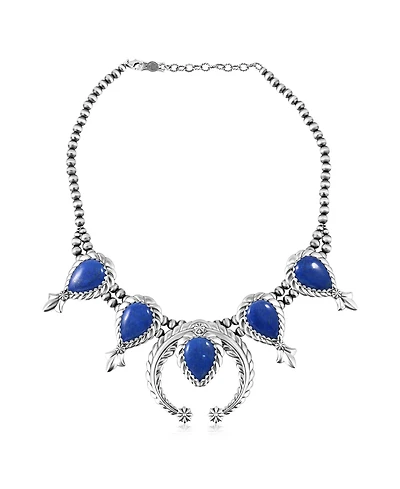 American West Jewelry Sterling Silver Denim Lapis Pear-Cut Squash Blossom Necklace, 17 to 20 Inches
