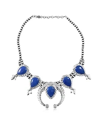 American West Jewelry Sterling Silver Denim Lapis Pear-Cut Squash Blossom Necklace, 17 to 20 Inches