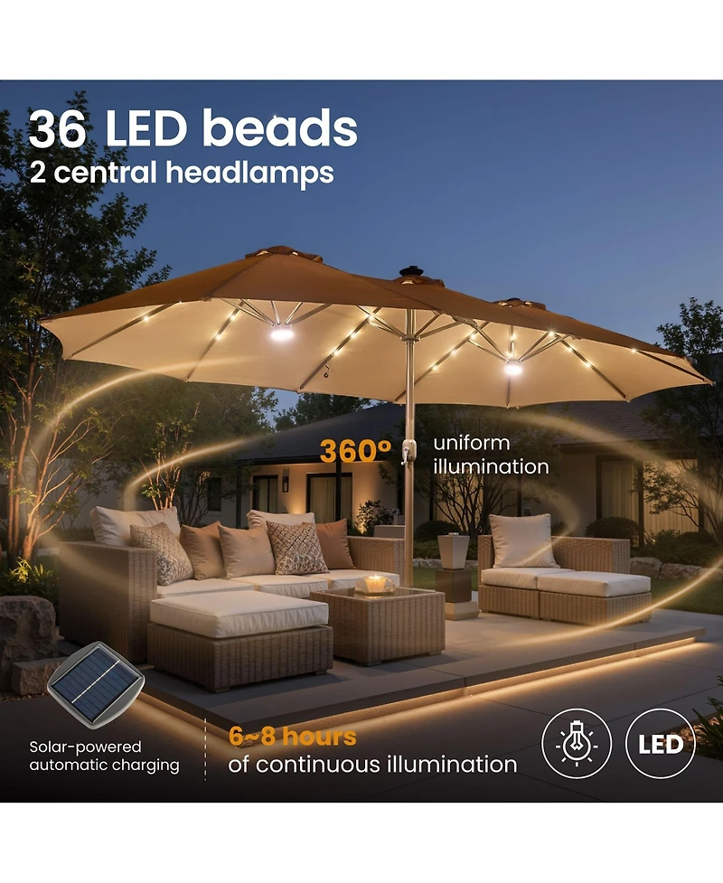 Xizzi 15ft Patio Umbrella with Base,12 Heavy Duty Ribs Large Outdoor Double-Sided Rectangle Crank Handle, Market for Backyard