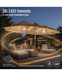 Xizzi 15ft Patio Umbrella with Base,12 Heavy Duty Ribs Large Outdoor Double-Sided Rectangle Crank Handle, Market for Backyard