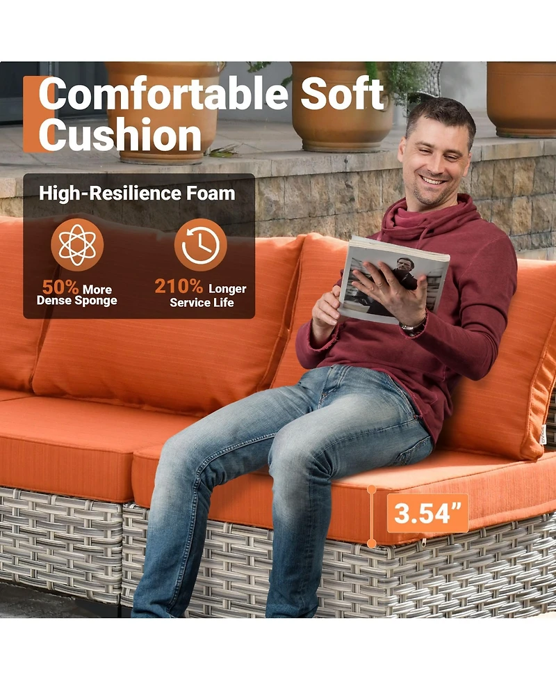 Xizzi Outdoor Patio Furniture Set,8 Pieces Rattan Sectional Cozy Sofa,Patio Conversation Sets with Swivel Chairs and Solar Coffee Table