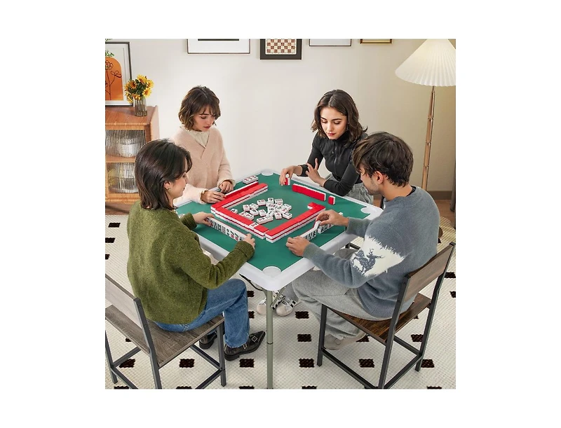 Akiudex 35 Inch 4 Player Game Card Folding Mahjong Table with Cup Holders