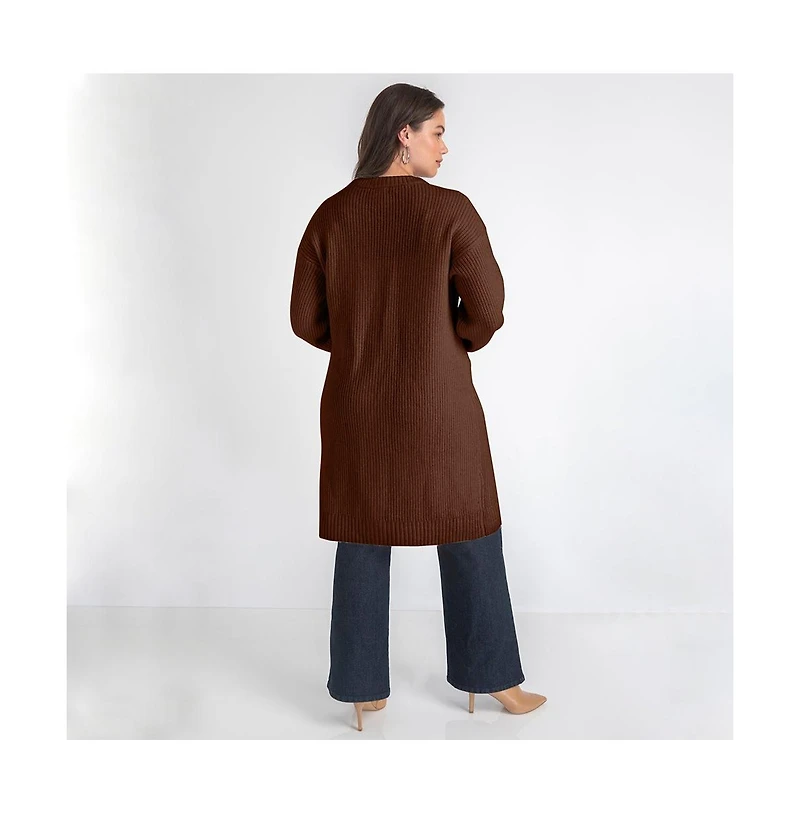 June + Vie Women's Plus Midi-Length Button-Down Cardigan
