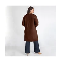 June + Vie Women's Plus Midi-Length Button-Down Cardigan