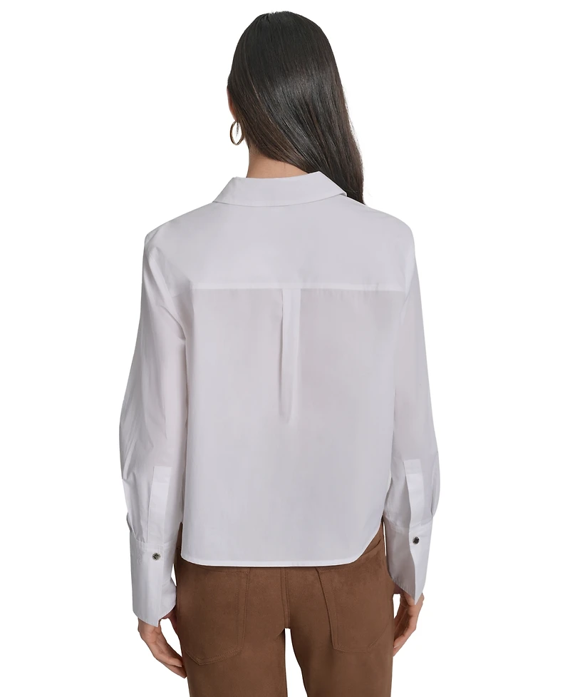 Dkny Jeans Women's Collared Cotton Poplin Zip-Front Shirt