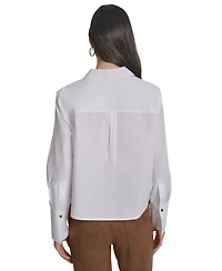 Dkny Jeans Women's Collared Cotton Poplin Zip-Front Shirt