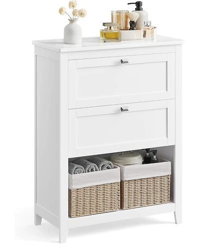 Songmics Home Bathroom Cabinet – Cloud White Storage with 2 Drawers, 2 Baskets & Sideboard, Compact at 11.8"W x 23.6"D x 31.5"H