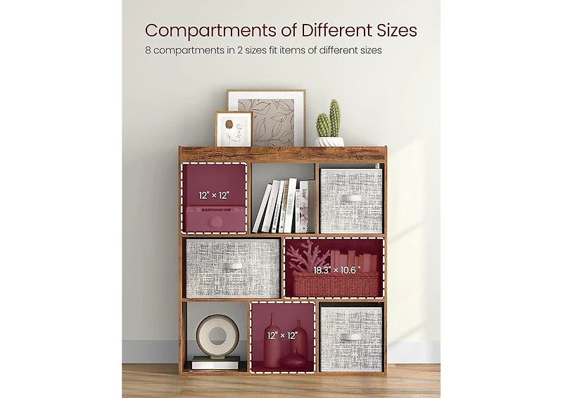 Songmics Home 8-Cube Storage Shelf, Horizontal or Vertical Bookcase, 11''D x 35.4''W x 39.4''L Inches, Rustic Brown