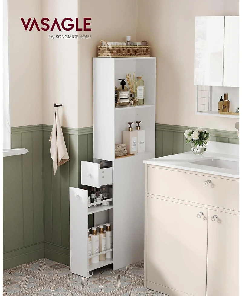 Songmics Home Sleek Freestanding Bathroom Cabinet with Storage Drawers & Adjustable Shelf, Perfect for Small Spaces, White