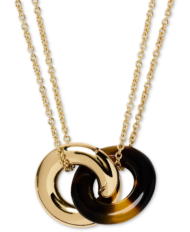 kate spade new york Gold-Tone Interlock Tortoise Pendant Necklace, 16" + 3" extender