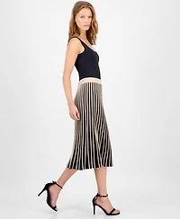 T Tahari Women's Striped Pull-On Flared Midi Skirt